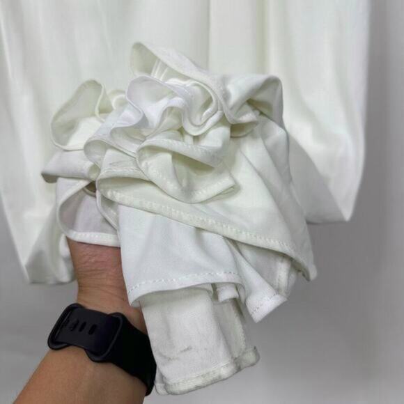 FLAWED - NWT Mac Duggal V-Neck Long Sleeve High Slit Gown White 10 #7939 - Picture 10 of 13